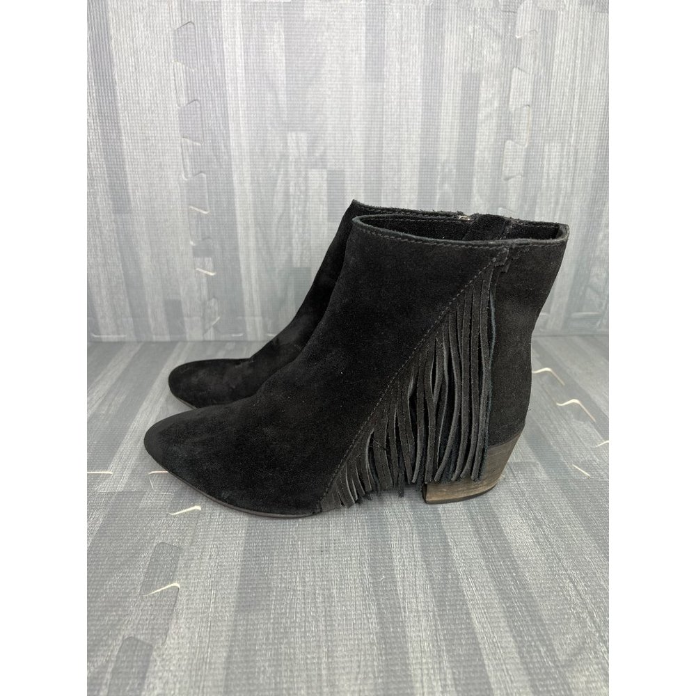 Seychelles Boots 6 Womens Black Fringe Ankle Zip Up Suede Leather